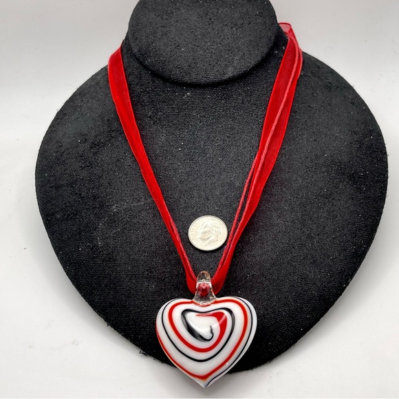 Vintage Patriotic Red White Blue Murano Glass Heart Pendant Necklace - Picture 13 of 16